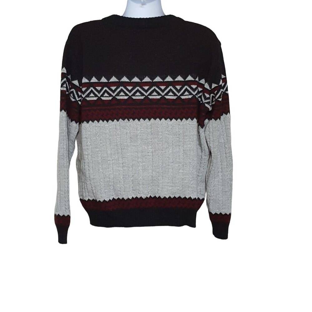 Vintage 80s Rob Winter‎ Mens Nordic Fair Isle Sweater Gray Blue Maroon